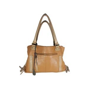 Muxo By Camila Alves Brown Leather Fringe Logo Handbag Purse Bag